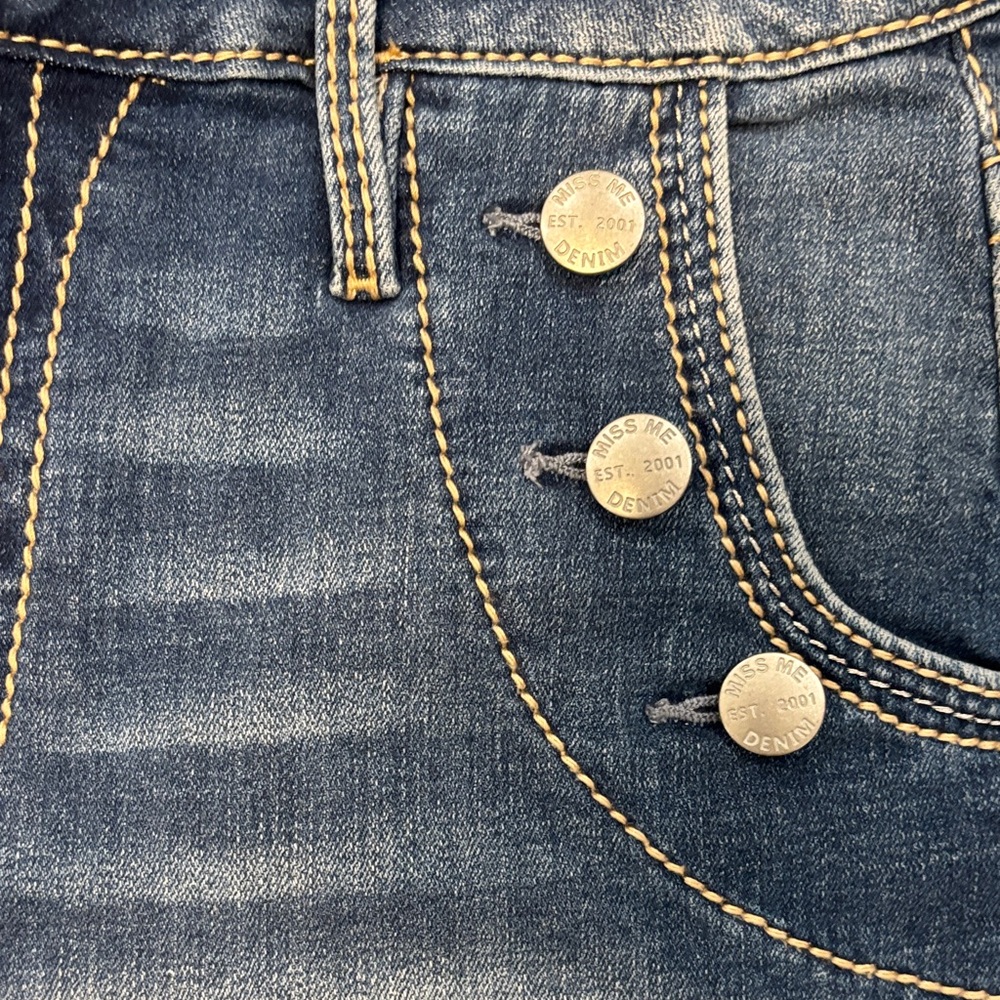 Miss Me Blue Jean Shorts with Button Accents - Picture 2 of 11